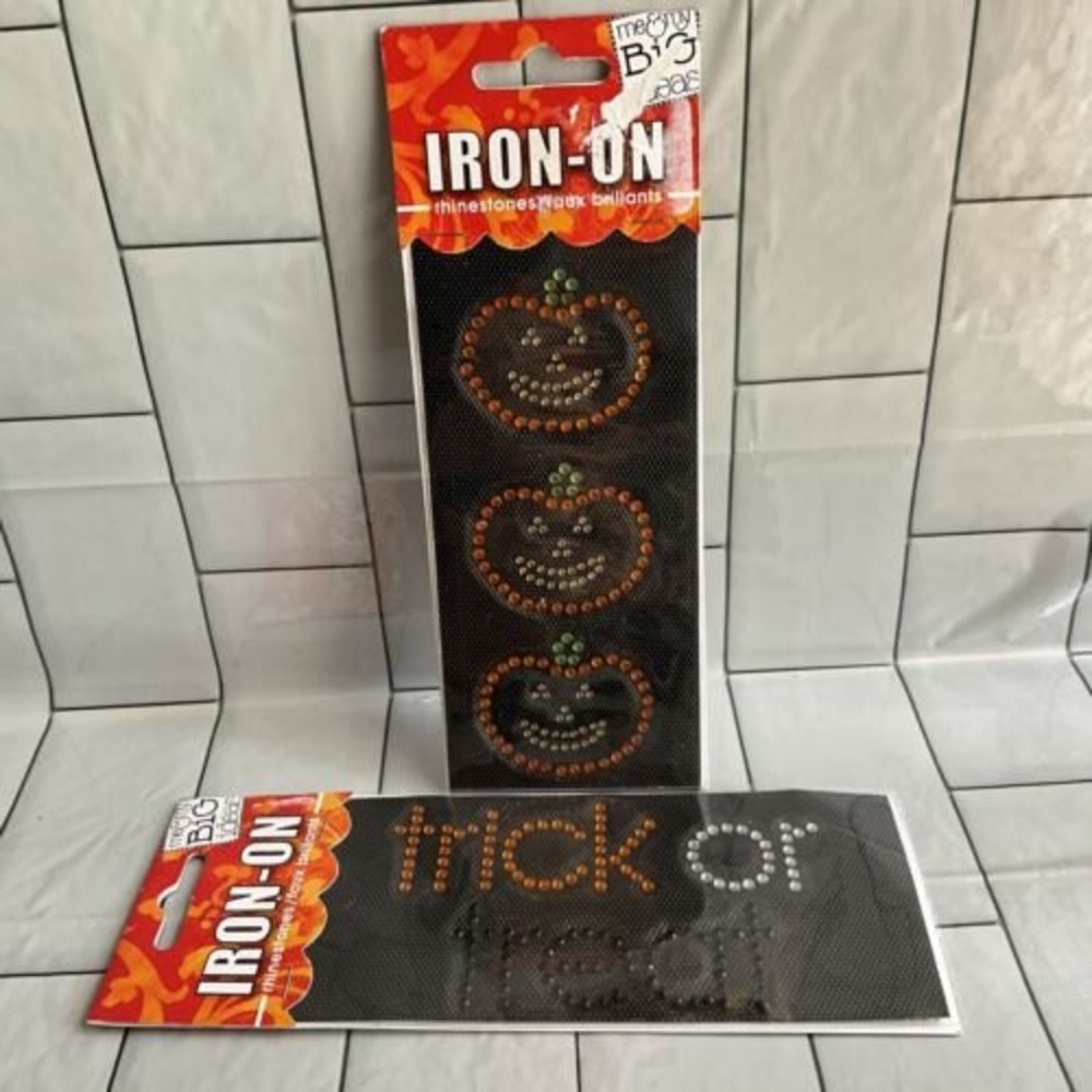 Halloween Rhinestone iron-on "Trick Or Treat"  And Pumpkins Peel Stick Iron NIP